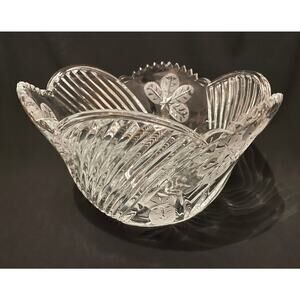 Vintage Crystal Cut Glass Bowl Floral Irena Centerpiece Poland 24% Lead
